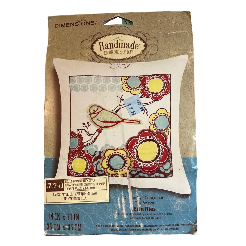 Dimensions Embroidery Kit Bird on a Branch Pillow‎ Cover 14" Square Pillow Cover